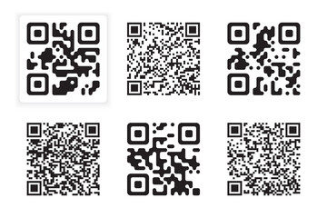 Set of qr codes for your design. Black qr code isolated on whit background. Vector illustration