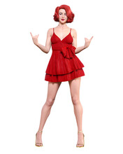 Beautiful Redhead Woman In Short Mini Dress