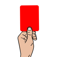 hand holding a red card, vector illustration 