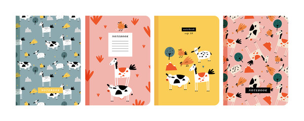  Vector illustartion templates cover pages for notebooks, planners, brochures, books, catalogs. Funny aminals for kids.