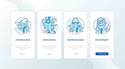 Wall Mural - children abuse blue onboarding mobile app page screen with concepts. kid harassment. child neglect w