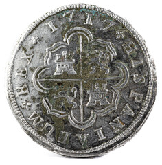 spanish silver coin of the king felipe v. 1717. coined in madrid. 2 reales. reverse.