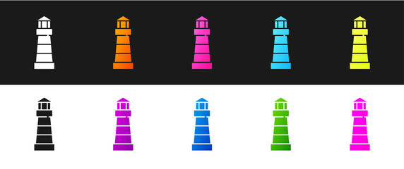 Sticker - Set Lighthouse icon isolated on black and white background. Vector.