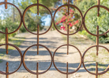 Focused Rusty Circular Iron Fence