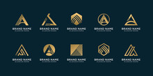 Set Of Letter A Logo With Golden Creative And Smart Concept Premium Vector