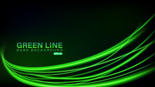 Green Line Of Light On Dark Background, Vector Illustration