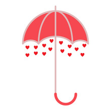 Valentine's Day Card With Umbrella And Hearts, Rain With Hears Card, Vector