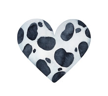 Water Color Illustration Of Heart Shape With Black And White Spotted Pattern. Handdrawn Watercolour Graphic Drawing, Cut Out Clip Art Element For Creative Design, T-shirt Print, Banner, Card, Poster.