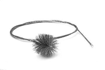 A chimney metal brush with steel cable isolated over a white background.