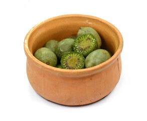 Wall Mural - Mini kiwi baby fruit in a bowl on white background. Kiwi berry isolated on white background.