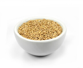 Wall Mural - wheat grains in white bowl isolated on white background. 