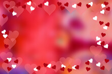 Valentine's Day, Background With Red And White Hearts On Abstract Red Background. Space For Writing.