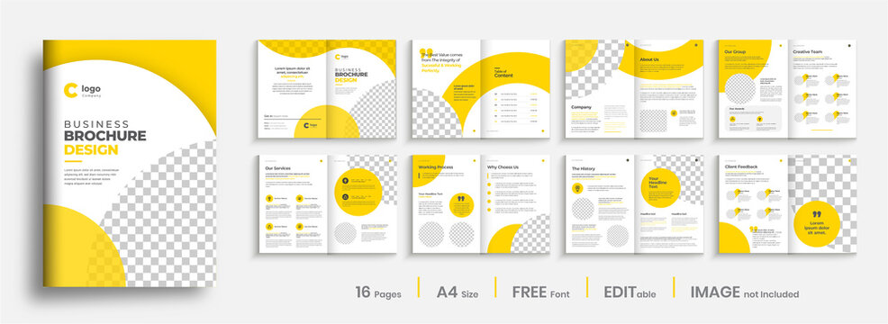 creative modern brochure template design, yellow color shape business brochure layout design.