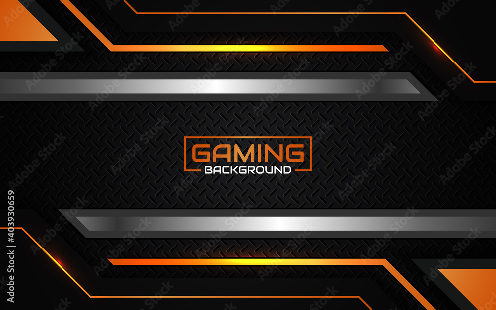 Abstract futuristic geometric black and orange gaming background with ...