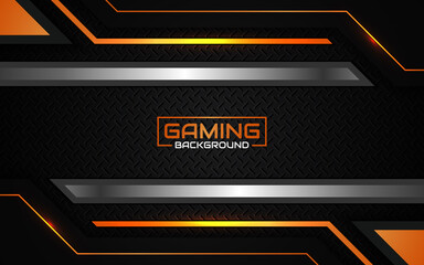 Sticker - Abstract futuristic geometric black and orange gaming background with modern esport shapes. Vector design template technology concept can use element game banner, sport poster, cyber wallpaper, web