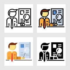 Wall Mural - businessman research icon vector design in filled, thin line, outline and flat style.