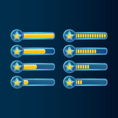 Wall Mural - set of fantasy blue glossy gui golden star progress bar for game ui asset elements vector illustrati