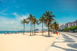 Palms on Copacabana Beach next to landmark mosaic in Rio de Janeiro, Brazil