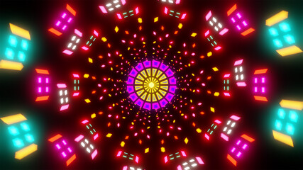 Trippy Tunnel Neon Lights Seamless Loop 3D Good Music Background for Partying Red and Pink nuances Infinite Patterns