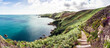 Leinwandbild Motiv Insel Jersey, United Kingdom, Küstenlandschaft zwischen Bouley Bay und Gorey Bay.
Küste, Meer, Strand, wandern, Treppe, Weg, Küstenweg.