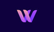 Letter W logo design with modern purple color isolated on dark background
