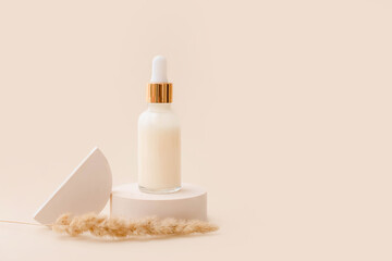 trendy background with natural cosmetic skincare bottle. product presentation. beauty and body care 