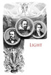 Beautiful typographic vintage front chapter about light decorated by the portraits of Kepler, Helmholtz and Arago, scientists who studied the property of light and the planetary motion