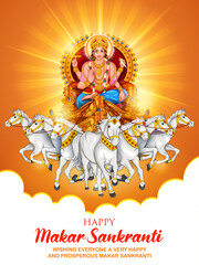 Canvas Print - illustration of Makar Sankranti wallpaper with Sun God for festival of India