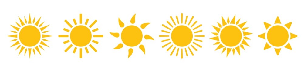 Wall Mural - Sun icons set isolated on white background. Shine sun ray vector illustration.