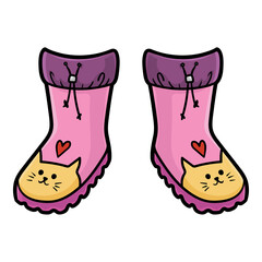 Cartoon vector illustration for kids, Rubber boots with a cat