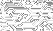 Electronics Board. Circuit Board Electronic Hi Tech Pattern. Vector Abstract Computer Chip. Black Monochrome Background