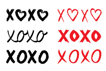 Wall Mural - Xoxo set design isolated. Black and red lettering on white. Valentines day vector concept.