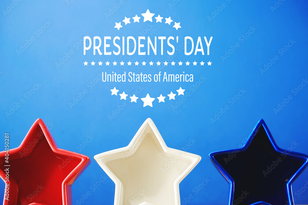 Presidents day message with red white and blue star decorations - obrazy, fototapety, plakaty 