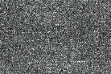 Wall Mural - Grunge texture of old fabric with damage. Monochrome dark background close-up of coarse textile with spots, noise and graininess. Overlay template. Vector illustration