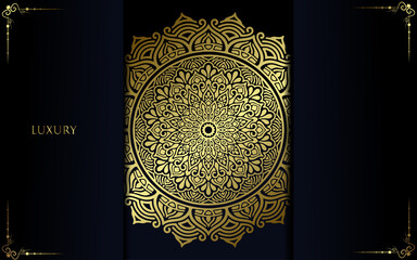 Luxury gold mandala ornate background for wedding invitation, book cover with mandala element style premium vector