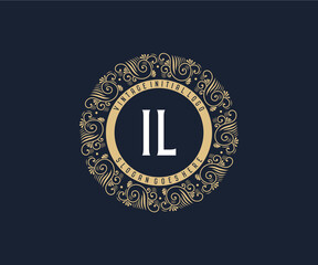 Wall Mural - Initial IL Antique retro luxury victorian calligraphic emblem logo with ornamental frame.