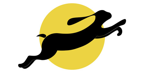 black shape of a hare on a yellow background