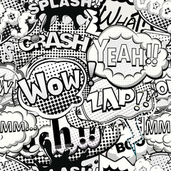 Wall Mural - Black and white comic speech bubbles seamless pattern illustration