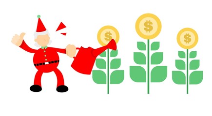 Christmas red santa people man and gold coin money dollar garden cartoon doodle flat design style vector illustration