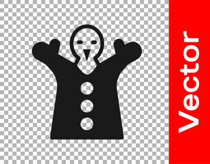 Sticker - Black Toy puppet doll on hand icon isolated on transparent background. Vector.