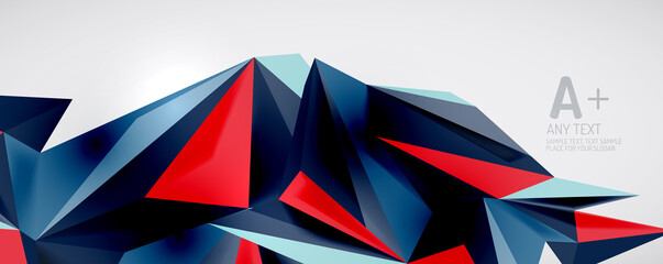 Vector triangle geometric backgrounds. Low poly 3d shape on light backdrop. Vector illustration for covers, banners, flyers and posters and other designs