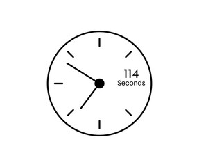 114 seconds Countdown modern Timer icon. Stopwatch and time measurement image isolated on white background