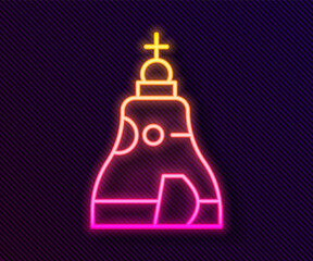 Sticker - Glowing neon line The Tsar bell in Moscow monument icon isolated on black background. Vector.