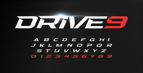Wall Mural - Dynamic letters and numbers set. Drive alphabet, dynamic font, wind type for modern sport logo, motion headline and action lettering. Vector typographic design.