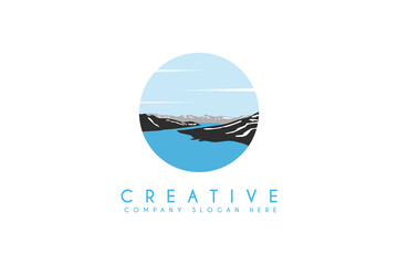 Wall Mural - Landscape River Creek Logo Design with mountain, Vector Nature Brand Logo