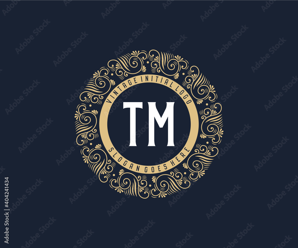 Initial TM Antique retro luxury victorian calligraphic emblem logo with ...