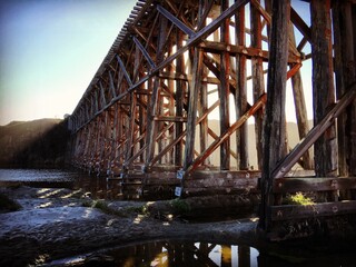 Poster - Trestle train bridge with morning fog 