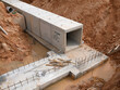 SELANGOR, MALAYSIA -JANUARY 19, 2020: Underground precast concrete box culvert drain under construction at the construction site. It is used to channel stormwater to the nearest monsoon drain. 