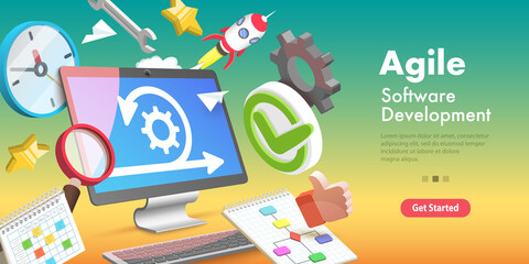 Wall Mural - 3d vector conceptual illustration of agile software development methodology.