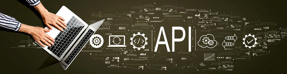 API - application programming interface concept with person using a laptop computer